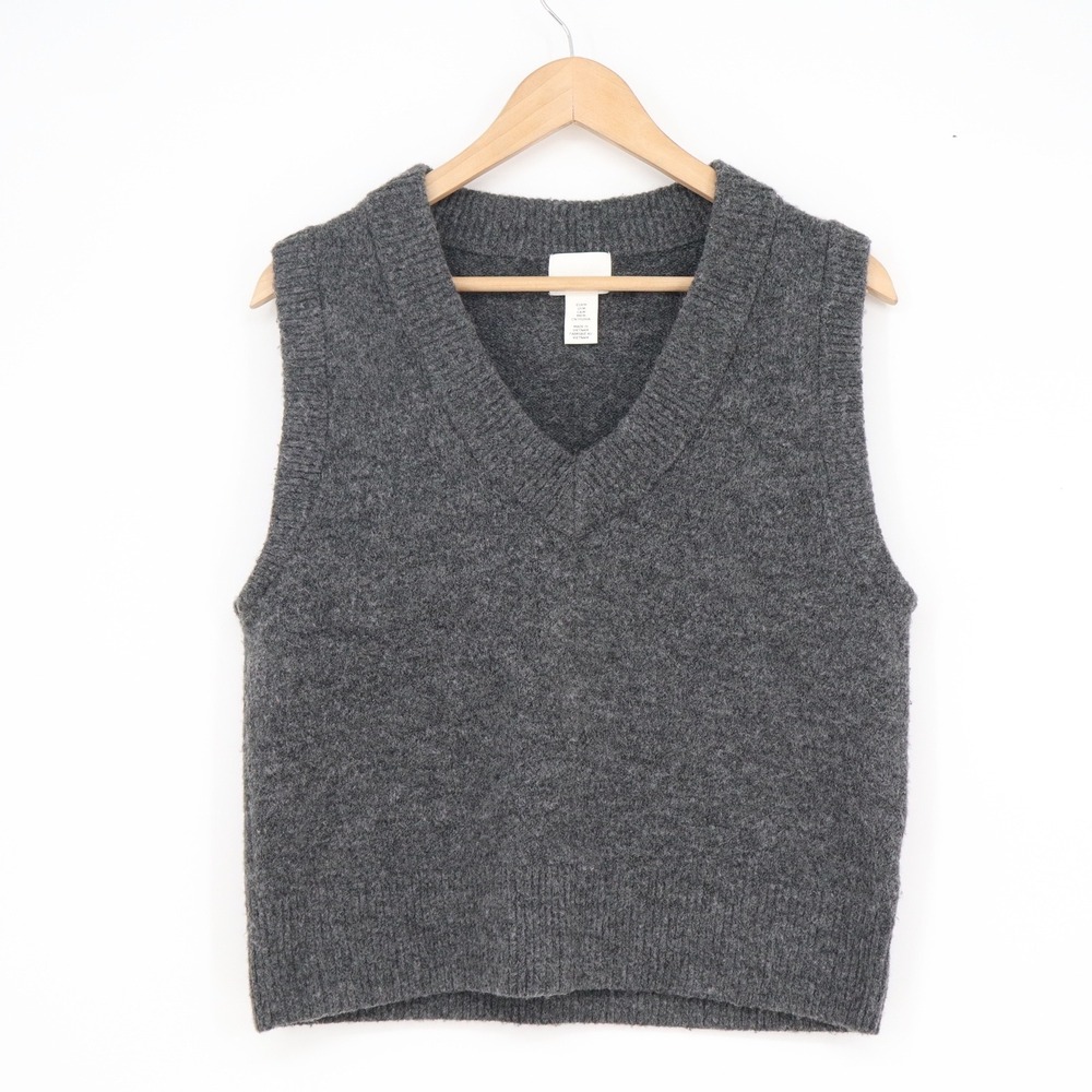 HM Charcoal Gray Wool Blend V-Neck Knit Sweater Vest Womens Size Medium